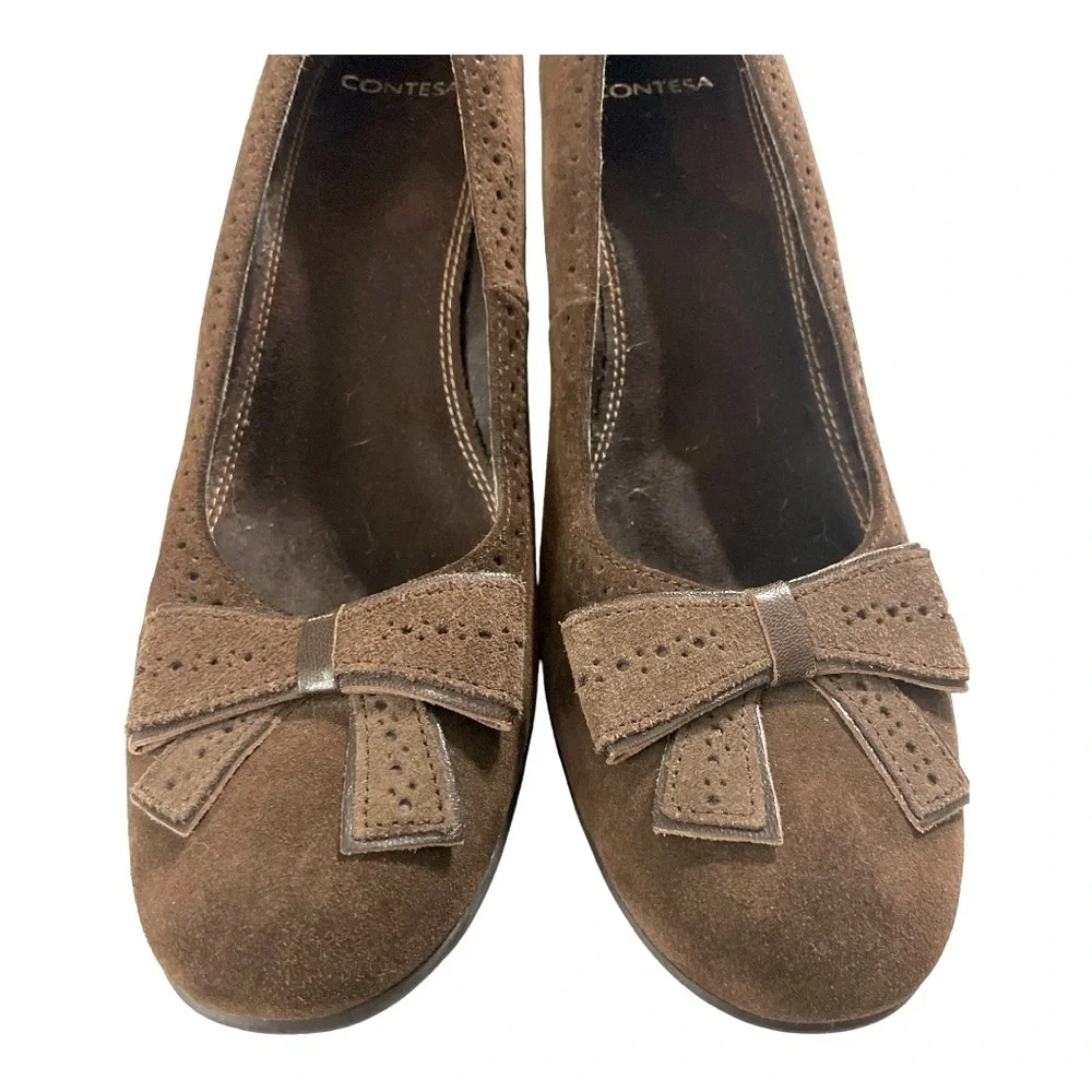 Contesa Brown Suede Bow Wedge Pumps Size 8 Comfort Heels